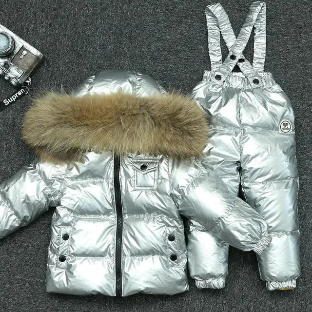 -30 Degree Russian Winter Boy Down Jacket Real Fur Waterproof Outerwear Coat Girl Winter Overalls 1-10 Years Kids Ski Snowsuit