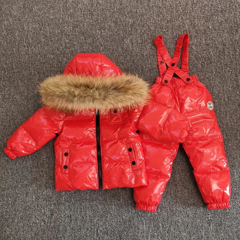 -30 Degree Russian Winter Boy Down Jacket Real Fur Waterproof Outerwear Coat Girl Winter Overalls 1-10 Years Kids Ski Snowsuit