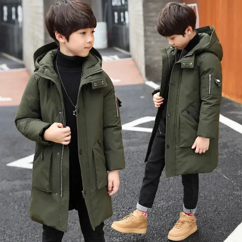 -30 Degree Waterproof Warm Down Hooded Coat for Teen Boys