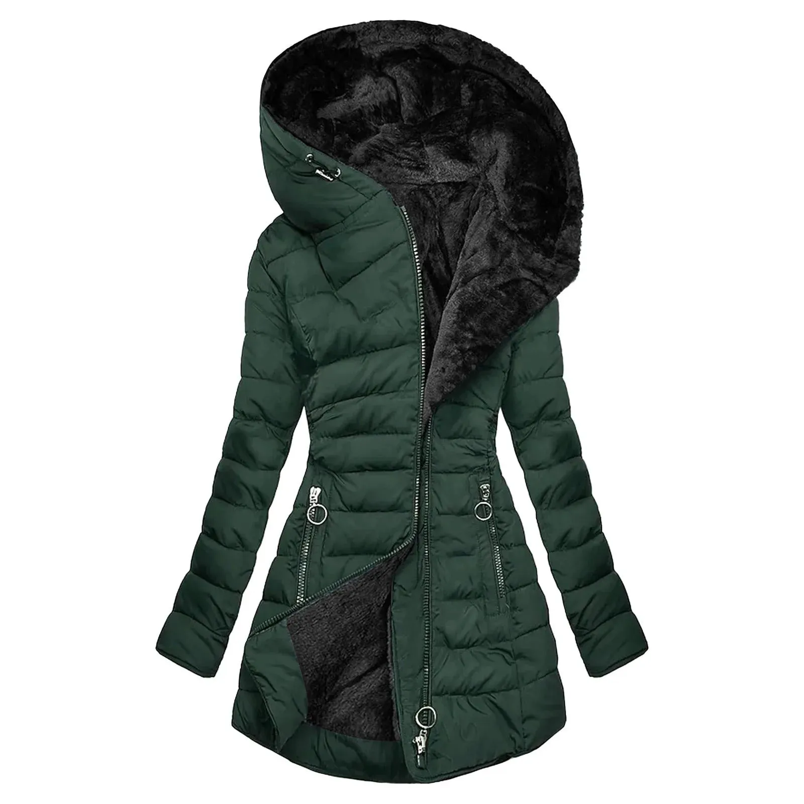 2024 Winter Jacket Women Casual Solid Color Parkas Hooded Cotton Jacket Padded Outerwears Coats Abrigos De Mujer