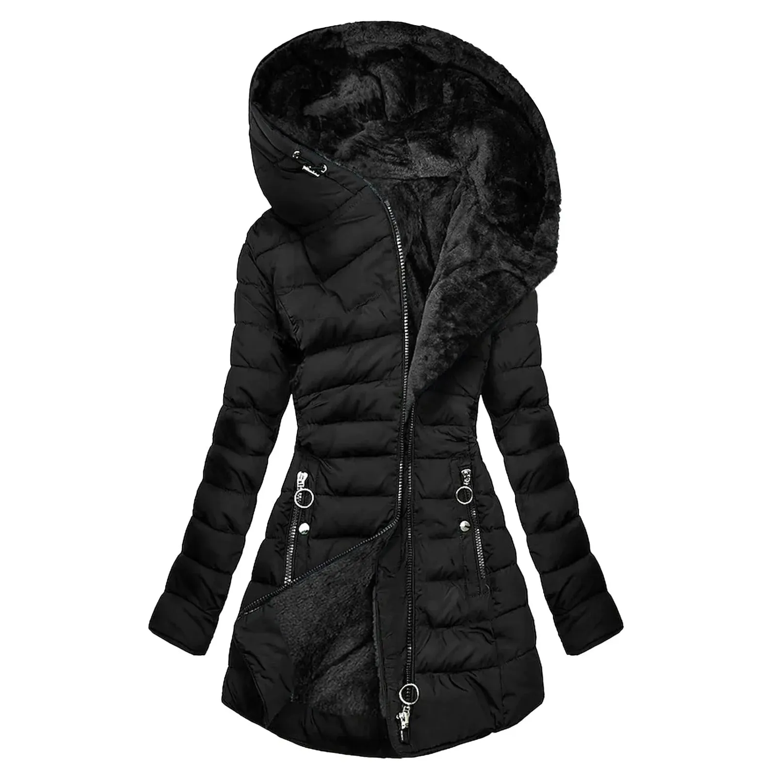 2024 Winter Jacket Women Casual Solid Color Parkas Hooded Cotton Jacket Padded Outerwears Coats Abrigos De Mujer