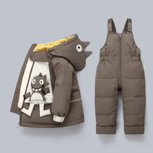 3D Cartoon Dino Design 2pcs Baby Warm Snowsuits