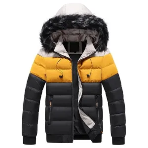 AMANI Design Men's Sports Fashion White Yellow Black Premium Quality Thick Parka Hooded Winter Coat Jacket