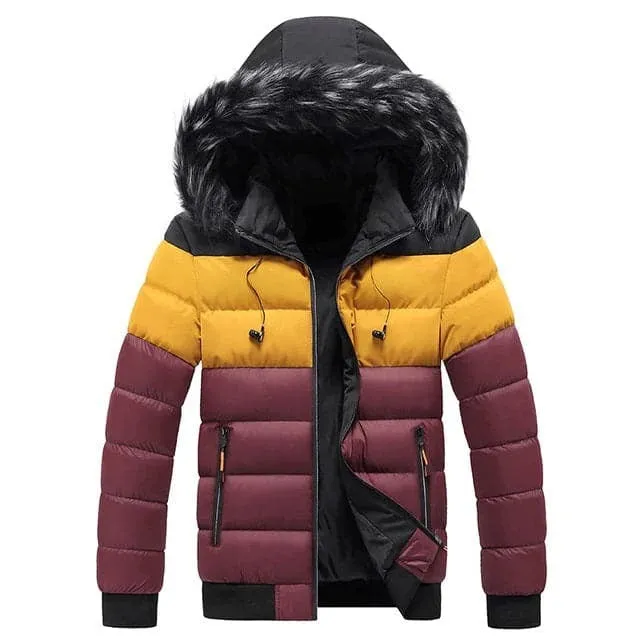 AMANI Design Men's Sports Fashion White Yellow Black Premium Quality Thick Parka Hooded Winter Coat Jacket