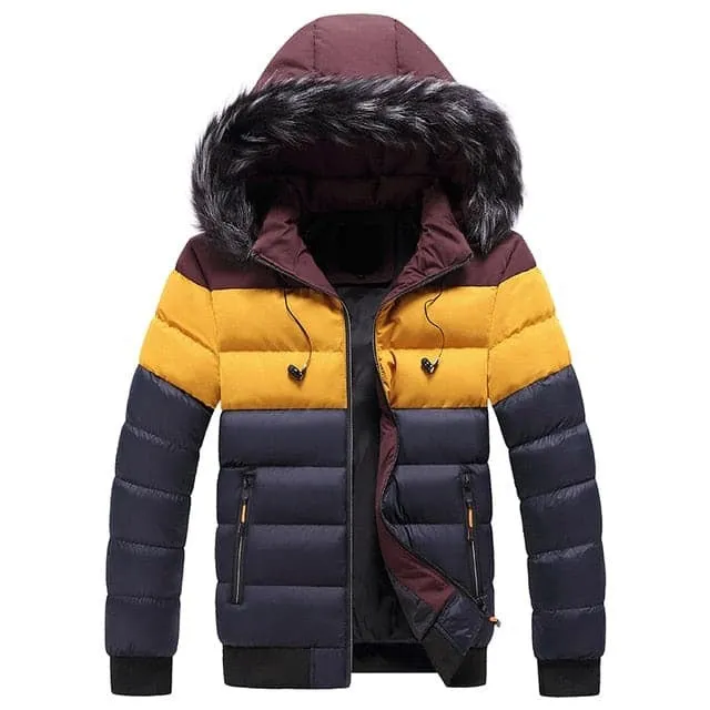 AMANI Design Men's Sports Fashion White Yellow Black Premium Quality Thick Parka Hooded Winter Coat Jacket