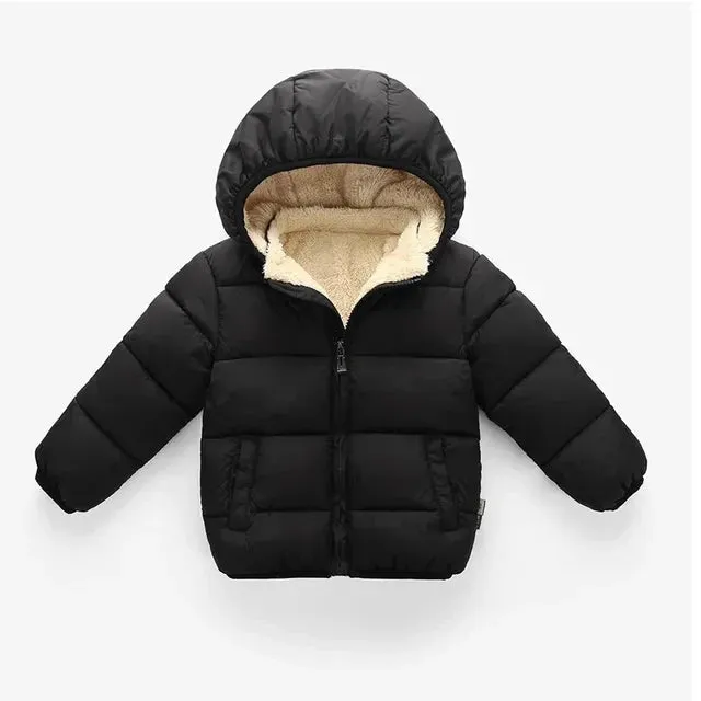 Baby Children Coats Winter Thick Jackets For Boys Warm Plush Thicken Outerwear For Girls Fur Hooded Jacket Kids Clothes Snowsuit