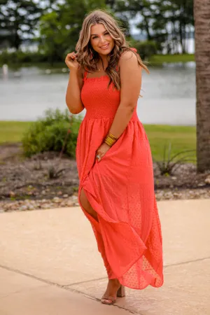 Barcelona Swiss Dot Maxi Dress - Coral