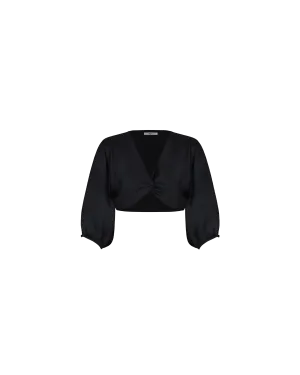 BASIL SATIN CROP BLOUSE BLACK