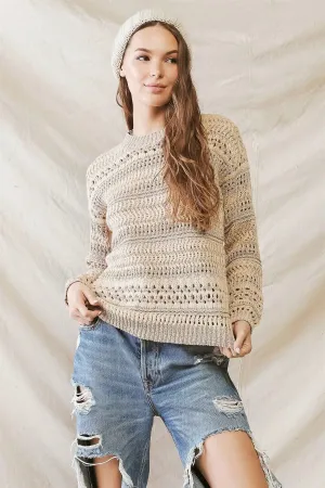 Beige Knit Crew Neck Long Sleeve Sweater /2-3-1