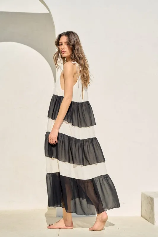 Beige|Black Flowy Maxi Dress