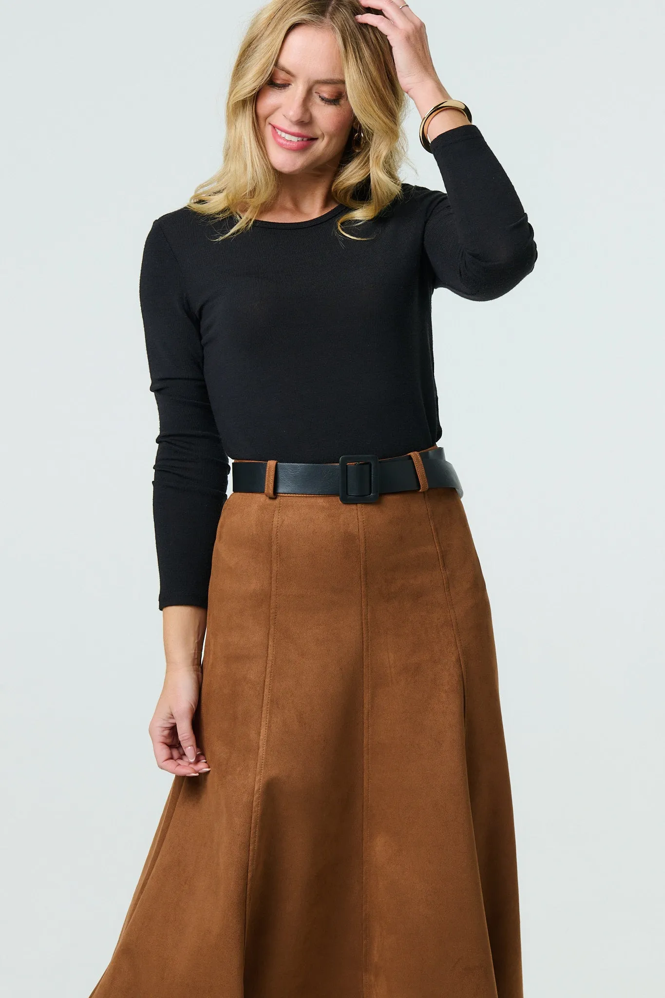 Belt Detail A-Line Maxi Skirt