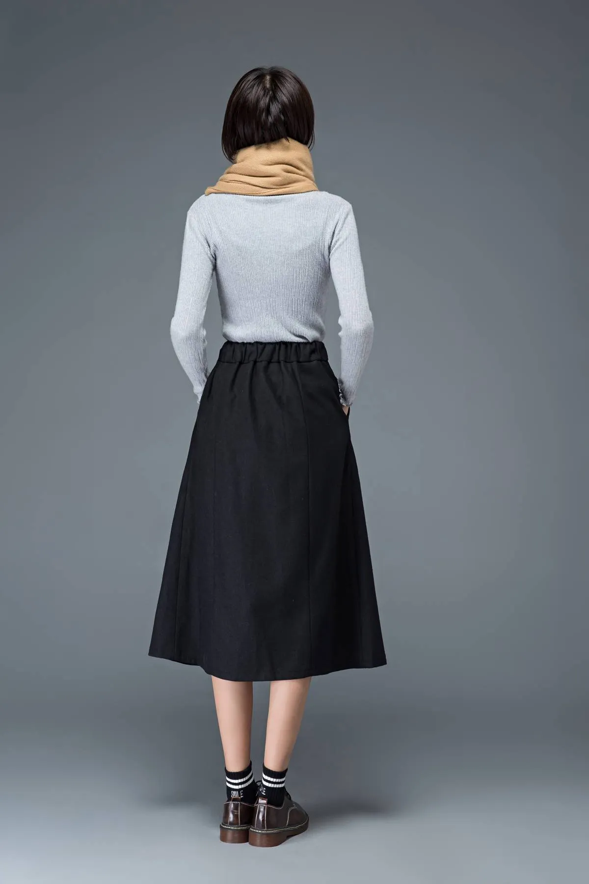 black skirt, wool skirt, womens skirts, midi skirt, pleated skirt, pocket skirt, winter skirt, warm skirt, work skirt, skirt C1181