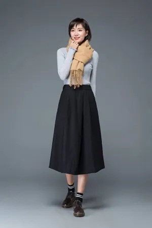 black skirt, wool skirt, womens skirts, midi skirt, pleated skirt, pocket skirt, winter skirt, warm skirt, work skirt, skirt C1181