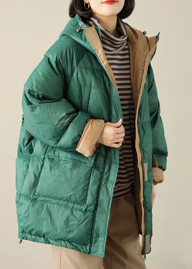 Boho Green zippered Graphic Loose Winter Duck Down Puffer