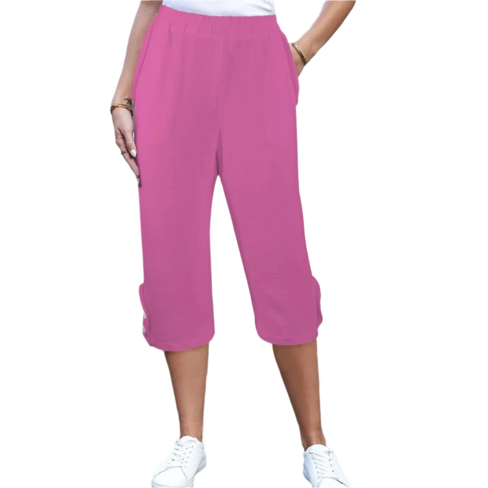 Cavai Pink Button Trim Capri Pants