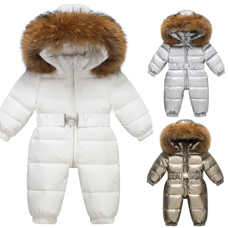 Children Winter Overalls Waterproof Hooded Girl Down Jacket Baby Boy Warm Jumpsuit Toddler Girl Faux Fur Ski Suit Kids Snowsuit