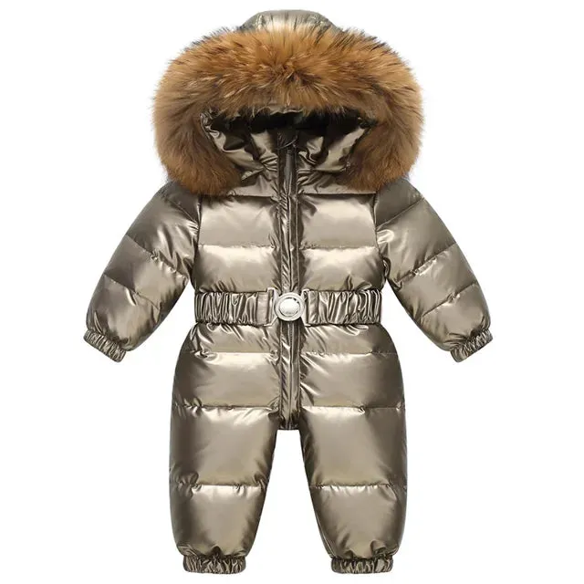 Children Winter Overalls Waterproof Hooded Girl Down Jacket Baby Boy Warm Jumpsuit Toddler Girl Faux Fur Ski Suit Kids Snowsuit