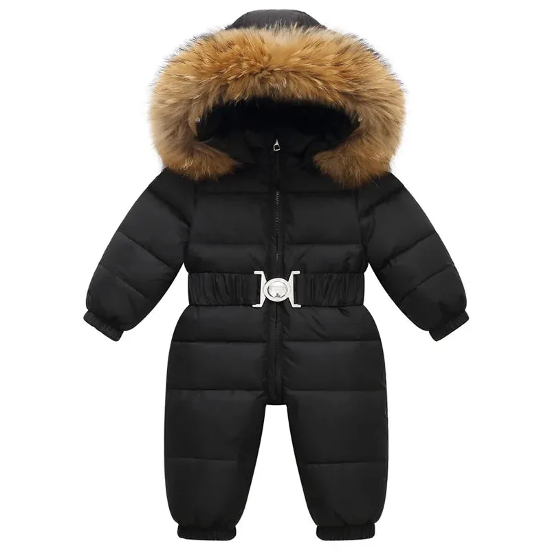 Children Winter Overalls Waterproof Hooded Girl Down Jacket Baby Boy Warm Jumpsuit Toddler Girl Faux Fur Ski Suit Kids Snowsuit