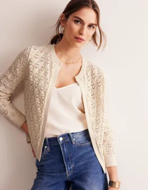 Crochet Knit Cardigan-Warm Ivory