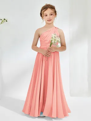 Cute One Shoulder  A-line Junior Bridesmaid Dresses Coral