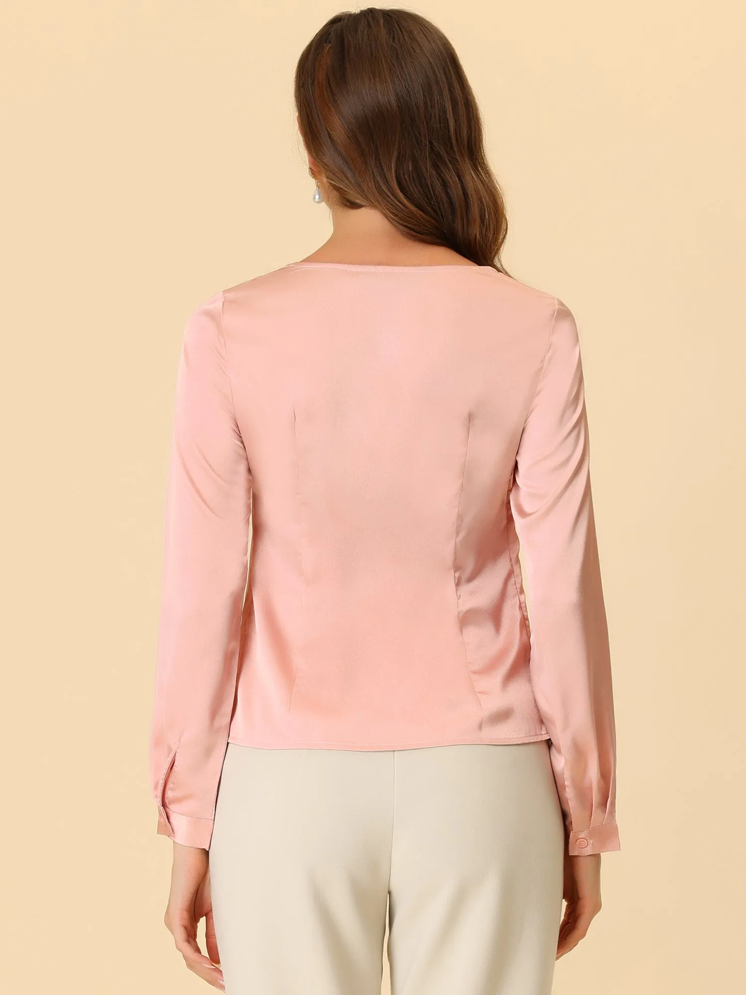 Elegant Sweetheart Neck Button Decor Long Sleeve Satin Blouse