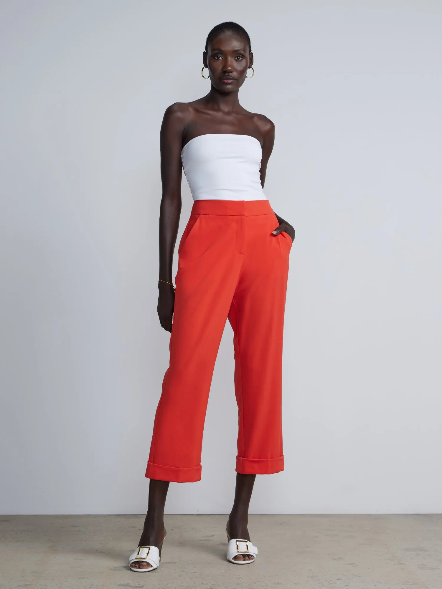 Essential Stretch High Rise Cuffed Cropped Pants