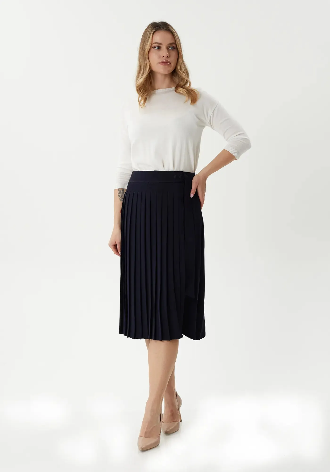 Flared Pleated Modern Elegant Below The Knee Skirt for Women