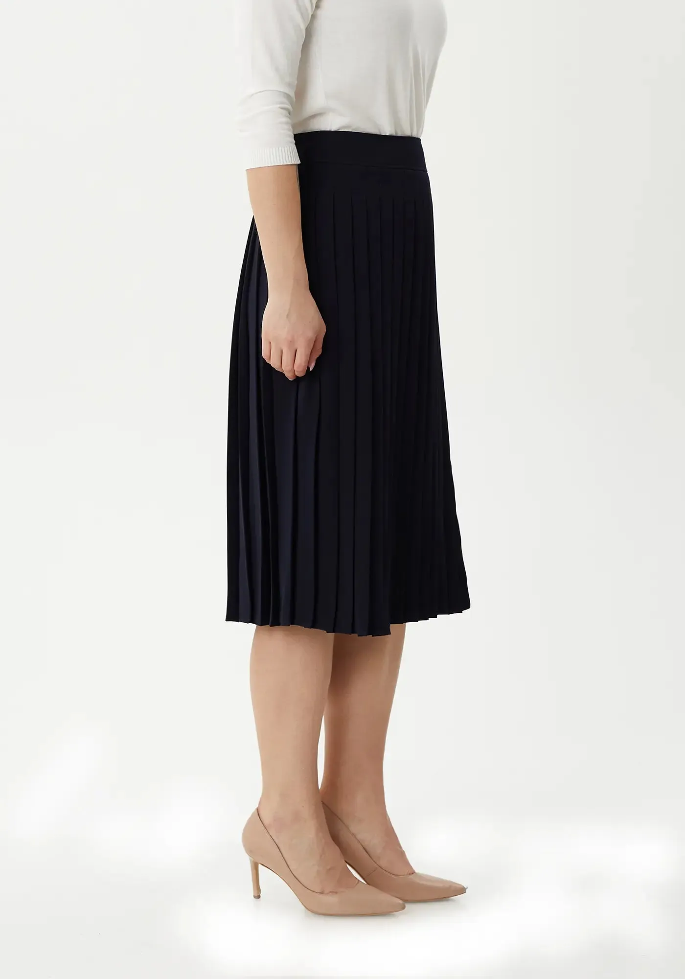 Flared Pleated Modern Elegant Below The Knee Skirt for Women