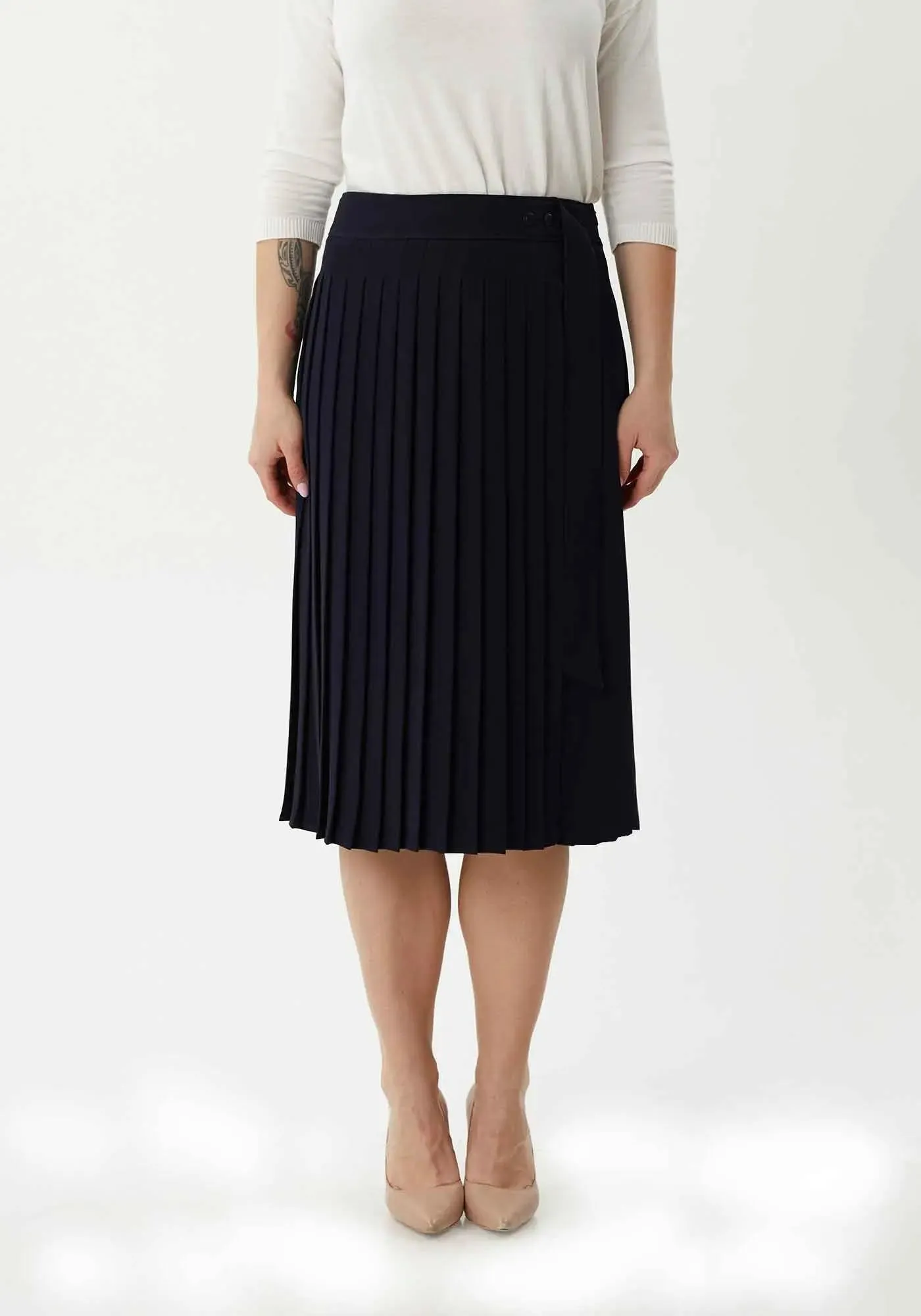 Flared Pleated Modern Elegant Below The Knee Skirt for Women