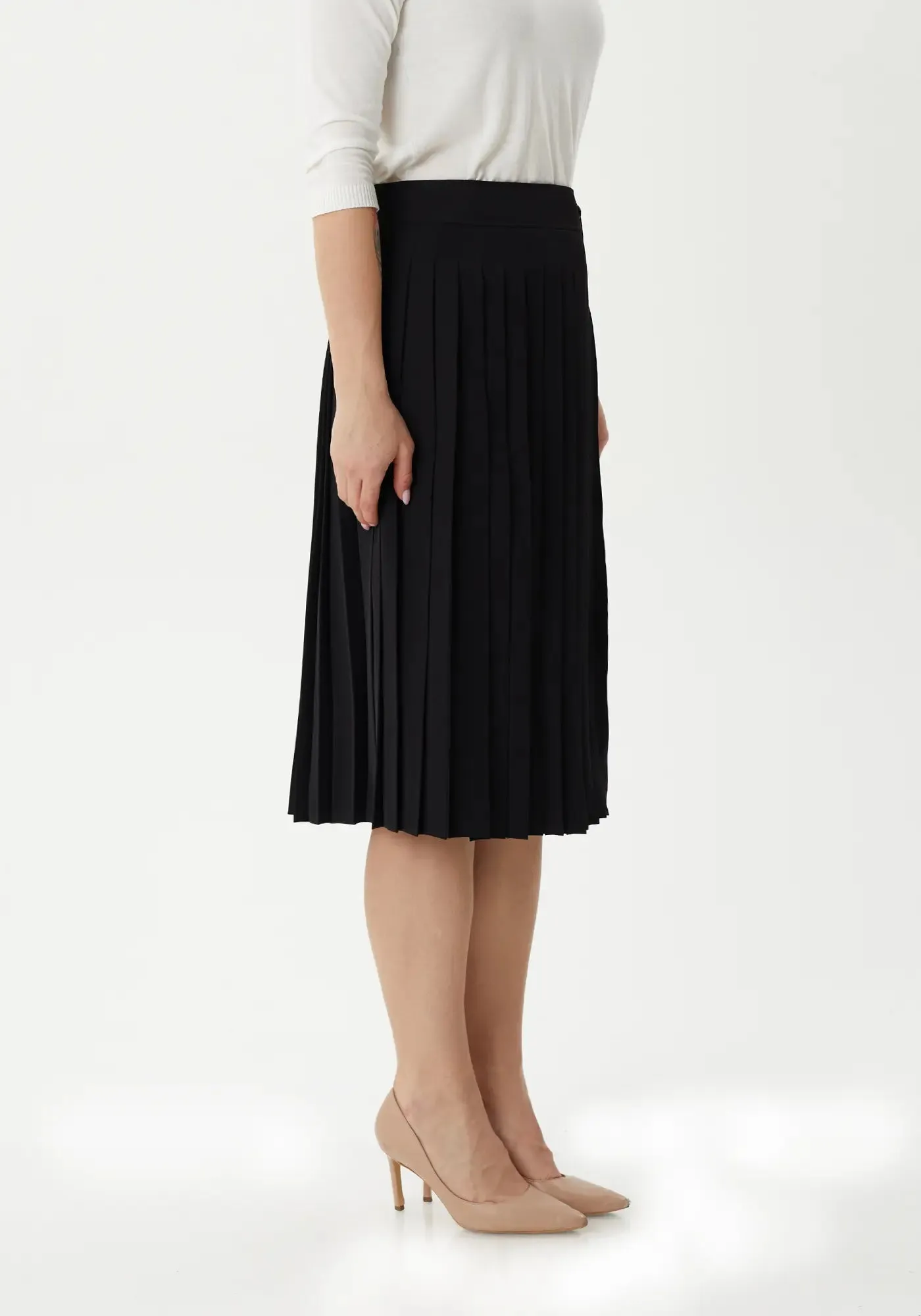 Flared Pleated Modern Elegant Below The Knee Skirt for Women