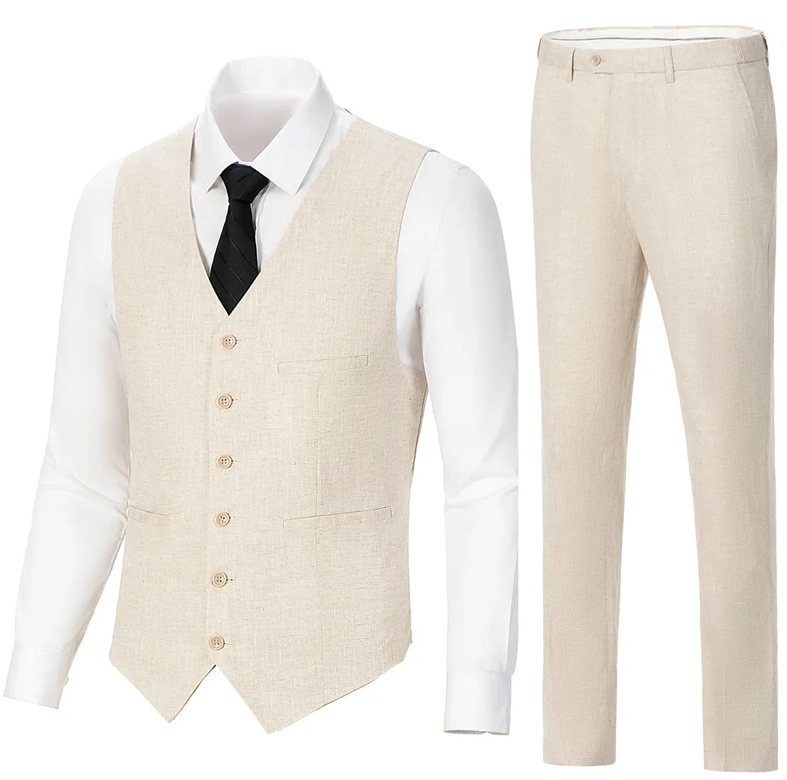 Formal 3 Pieces Mens Suit Flat Linen Notch Lapel Suit (Blazer   Vest   Pants)