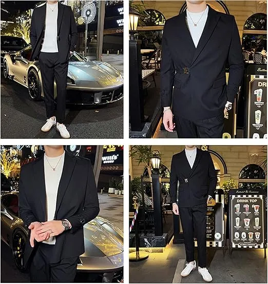 Formal Men's 2 Piece Men's Suit Regular Fit Notched Lapel Tuxedo For Wedding (Blazer   Pants)