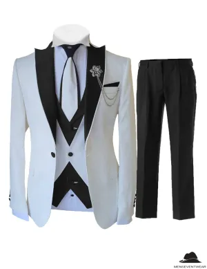 Formal Men's 3 Pieces Classic Flat Peak Lapel Tuxedos For Wedding (Blazer vest Pants)