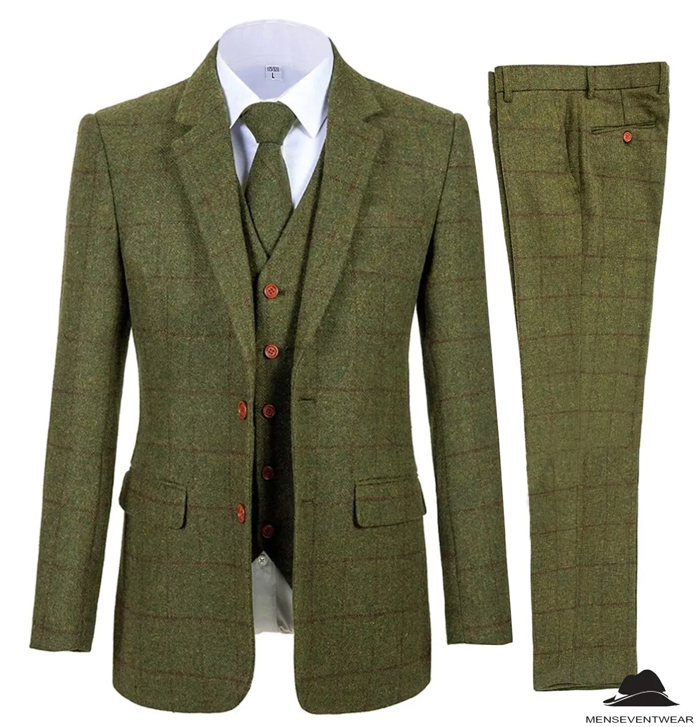 Formal Men's Business 3 Pieces Tweed Plaid Notch Lapel Suit (Blazer vest Pants)