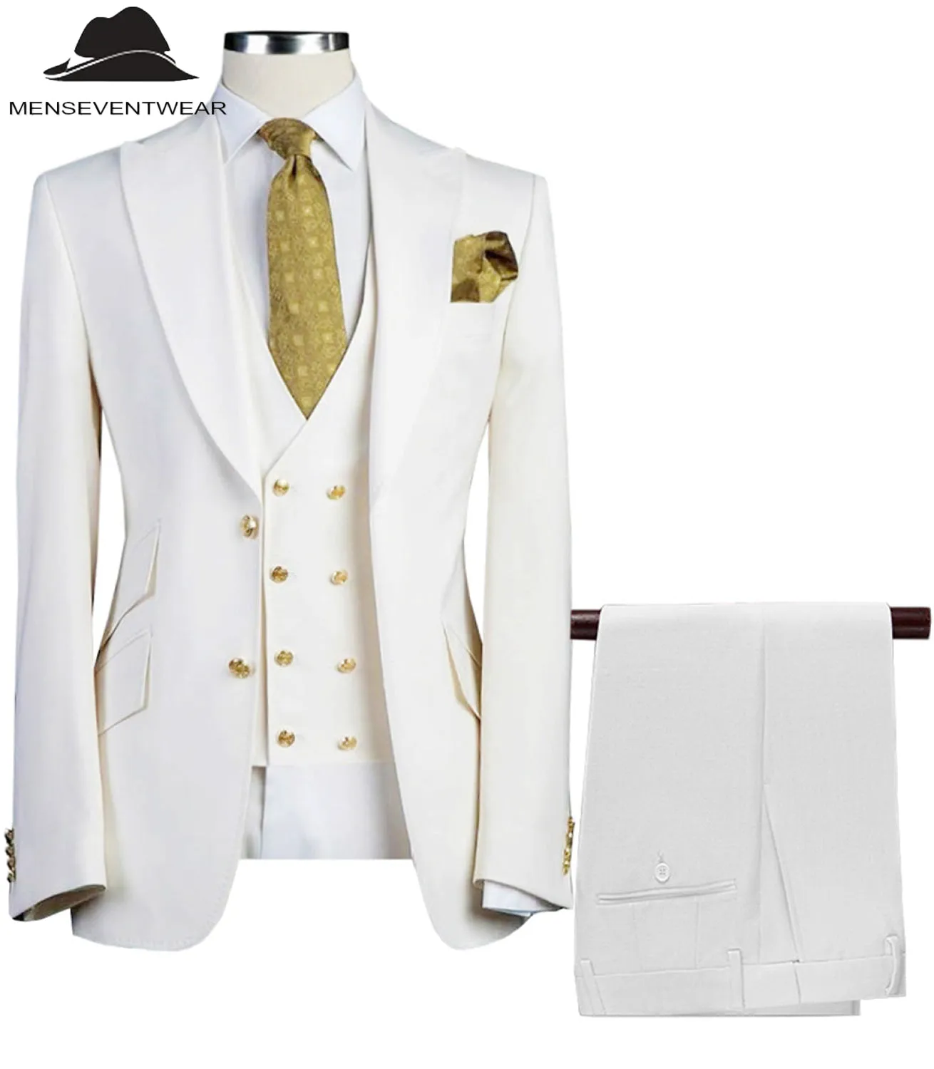 Formal Men's Suit 3 Piece Peak Lapel Solid Color Tuxedo (Blazer   Vest   Pants)