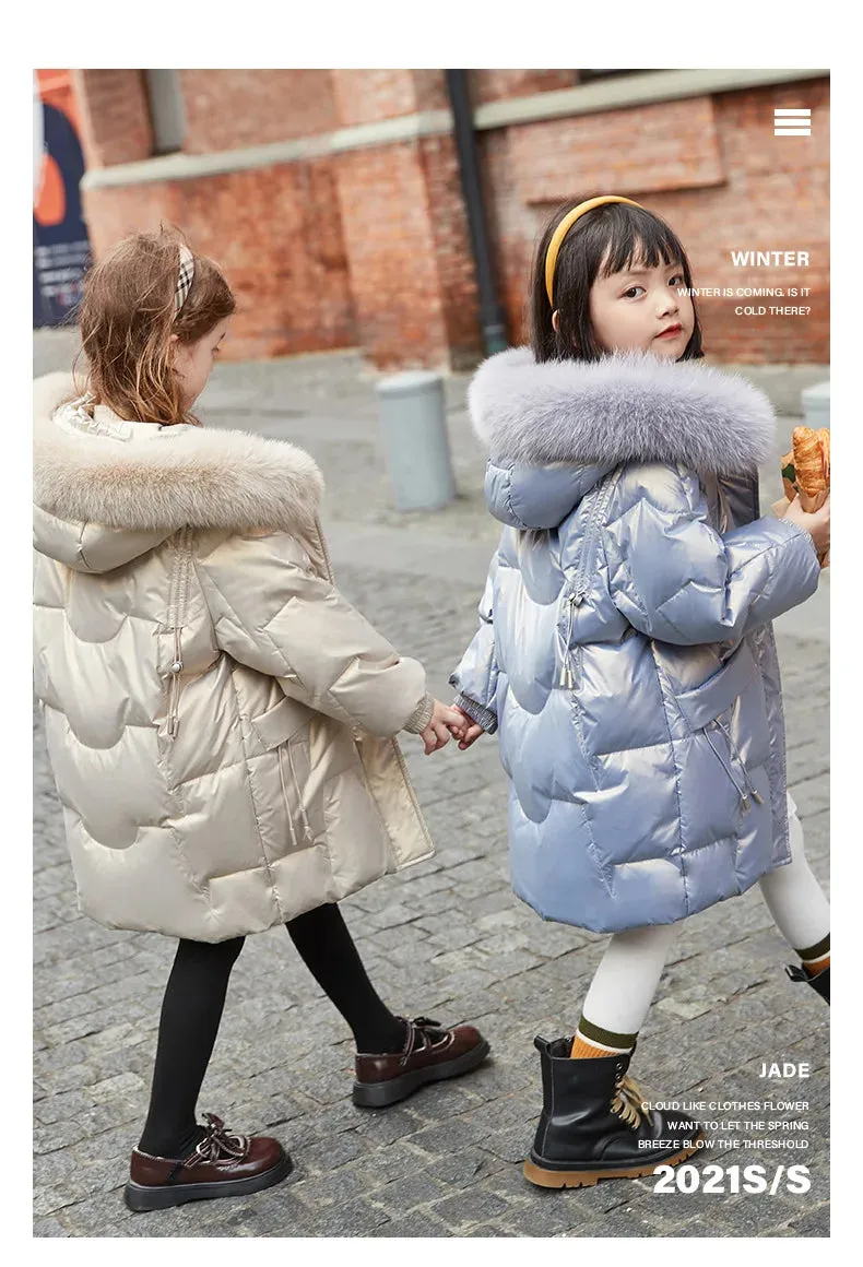 Girl Winter Down Jacket Faux Fur Waterproof Hooded Long Girl Winter Outerwear Coat 5-16 Years Teenage Girl Parka Snowwear