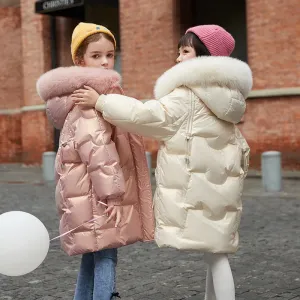 Girl Winter Down Jacket Faux Fur Waterproof Hooded Long Girl Winter Outerwear Coat 5-16 Years Teenage Girl Parka Snowwear