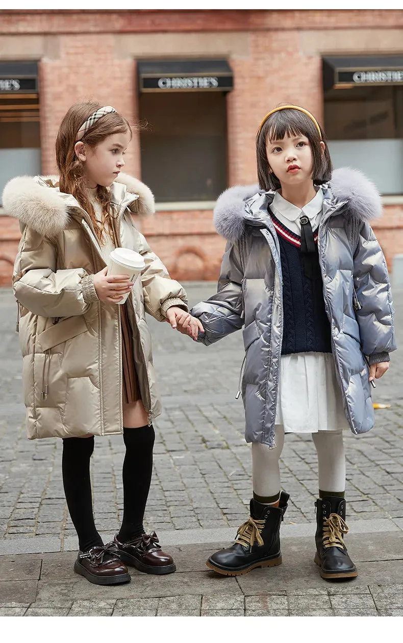 Girl Winter Down Jacket Faux Fur Waterproof Hooded Long Girl Winter Outerwear Coat 5-16 Years Teenage Girl Parka Snowwear