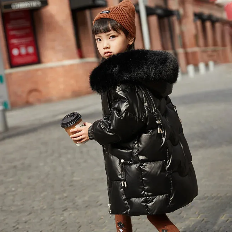 Girl Winter Down Jacket Faux Fur Waterproof Hooded Long Girl Winter Outerwear Coat 5-16 Years Teenage Girl Parka Snowwear