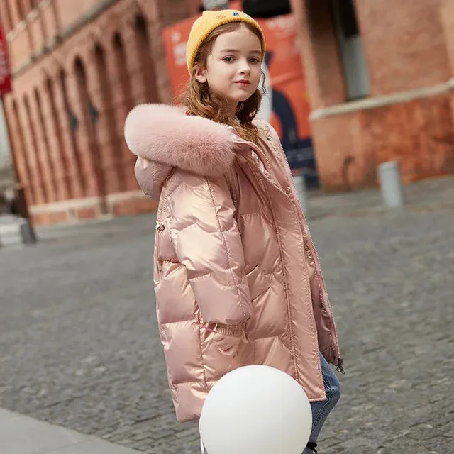 Girl Winter Down Jacket Faux Fur Waterproof Hooded Long Girl Winter Outerwear Coat 5-16 Years Teenage Girl Parka Snowwear