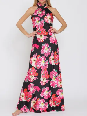 Hibiscus Bloom Floral Halter Maxi Dress