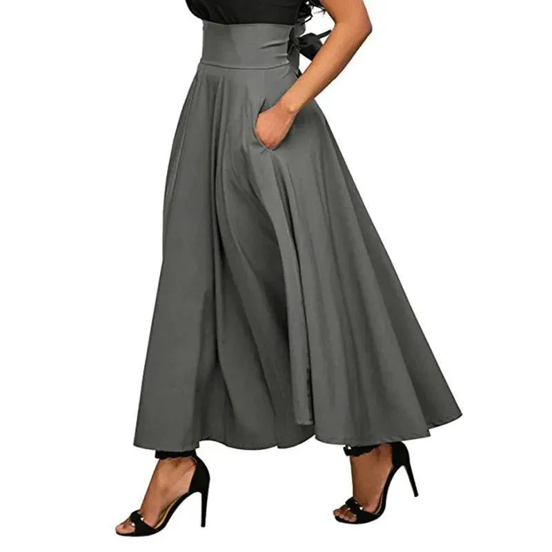 High Waist A-Line Flared Maxi Long Skirt for Women