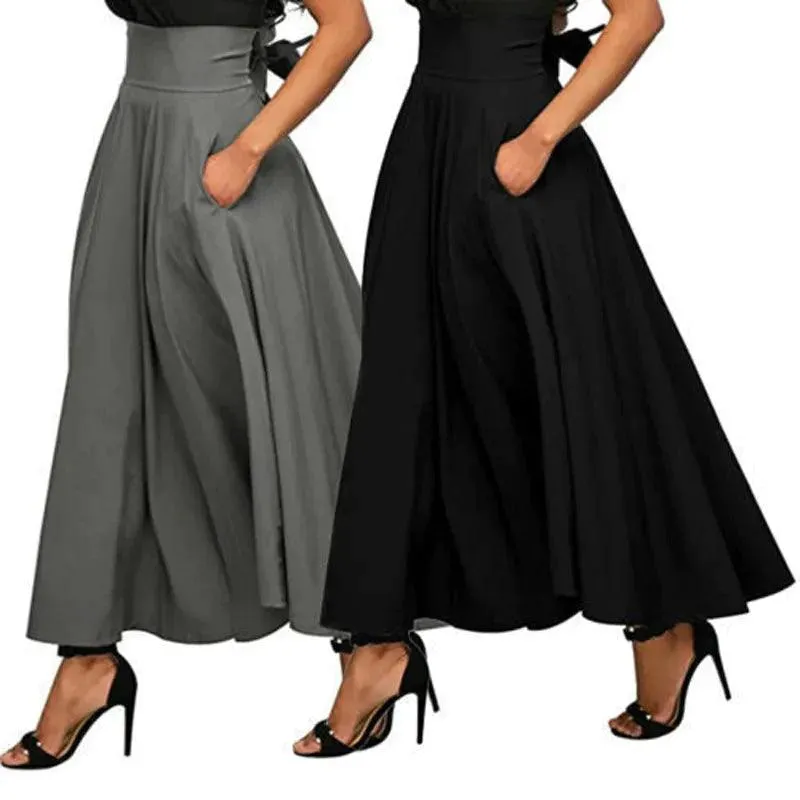 High Waist A-Line Flared Maxi Long Skirt for Women