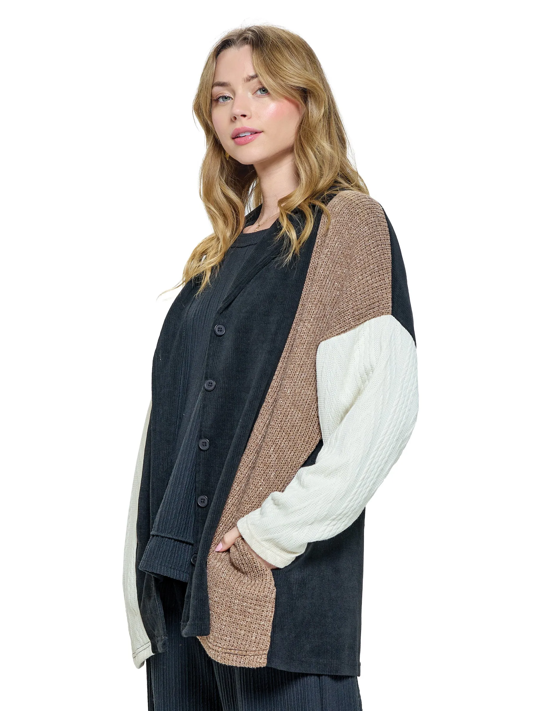 Jacket Cozy Chic Patchwork Ribbed Colorblock