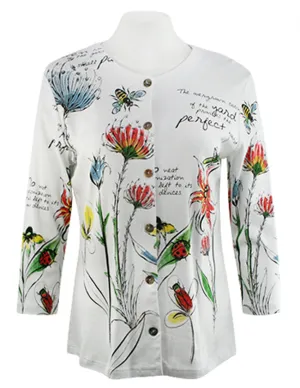 Jess & Jane - Ink Flower, Rhinestones, Cotton, White Printed Fashion Jacket