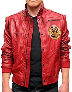 Johnny Lawrence's Red Leather Motorcycle Jacket - Cobra Kai Edition | Stylish Red Bomber Leather Jacket