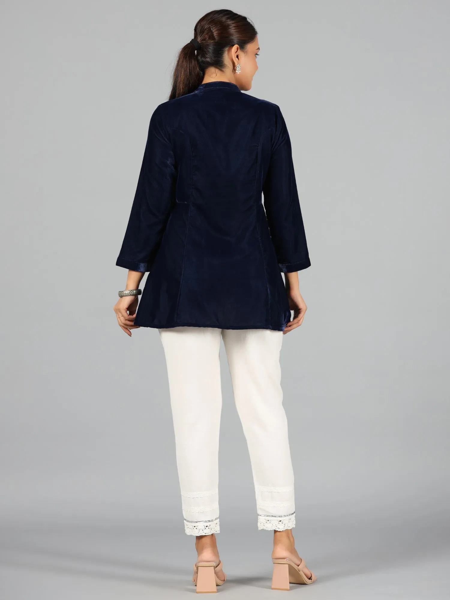 Juniper Women Blue Velvet Solid A-Line Tunic