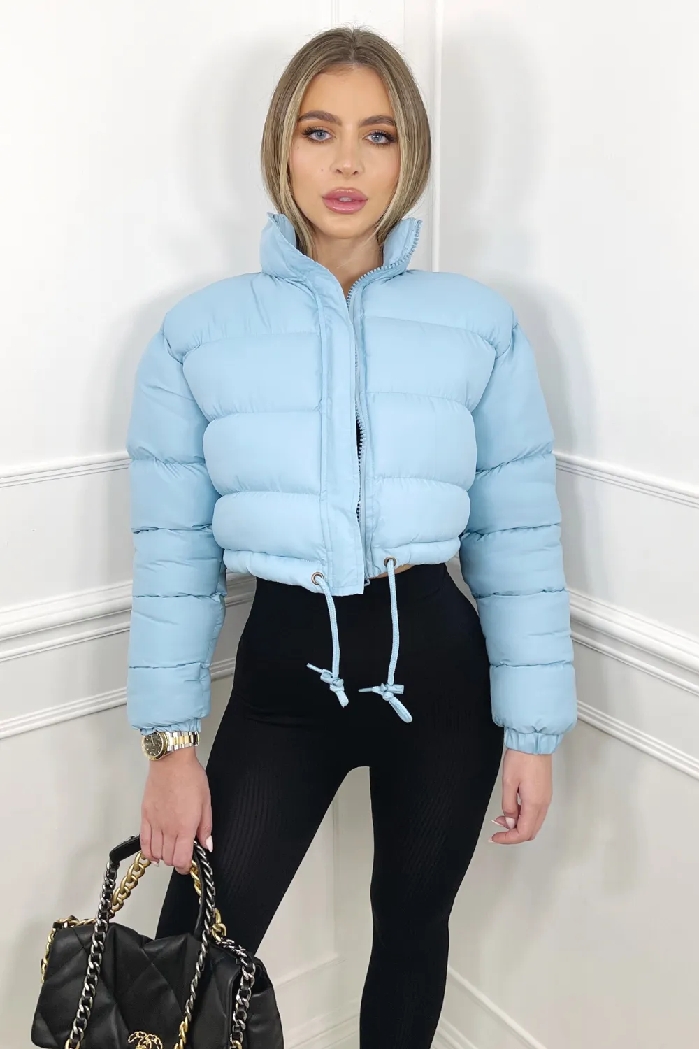 Karmin baby blue crop puffer coat