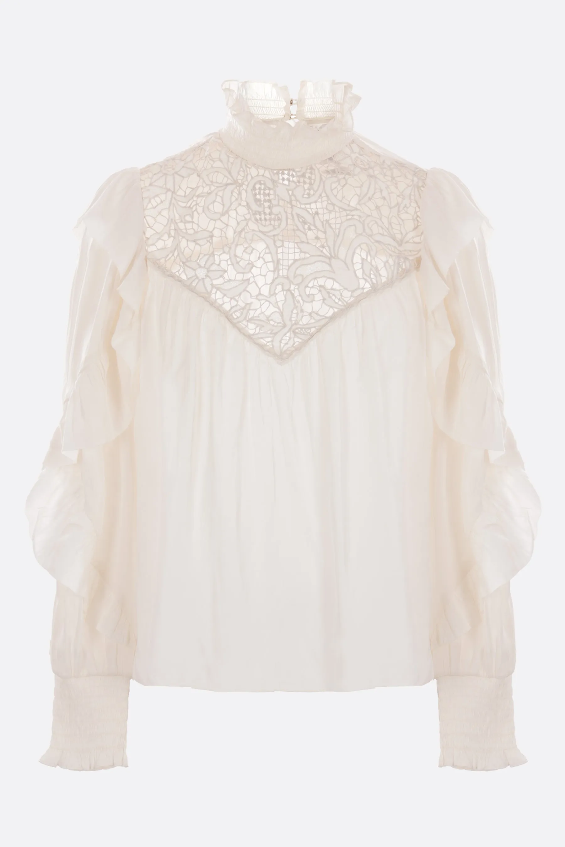 Lace-Insert Satin Blouse