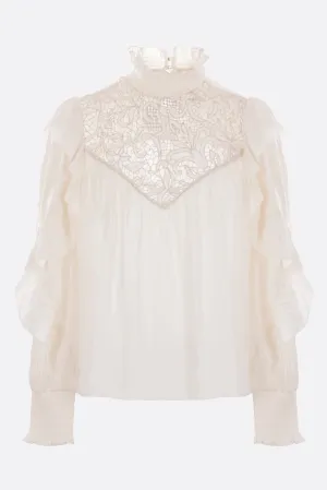 Lace-Insert Satin Blouse